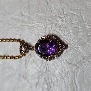 Amethyst simulant gem pendant in gold and silver stone pendant